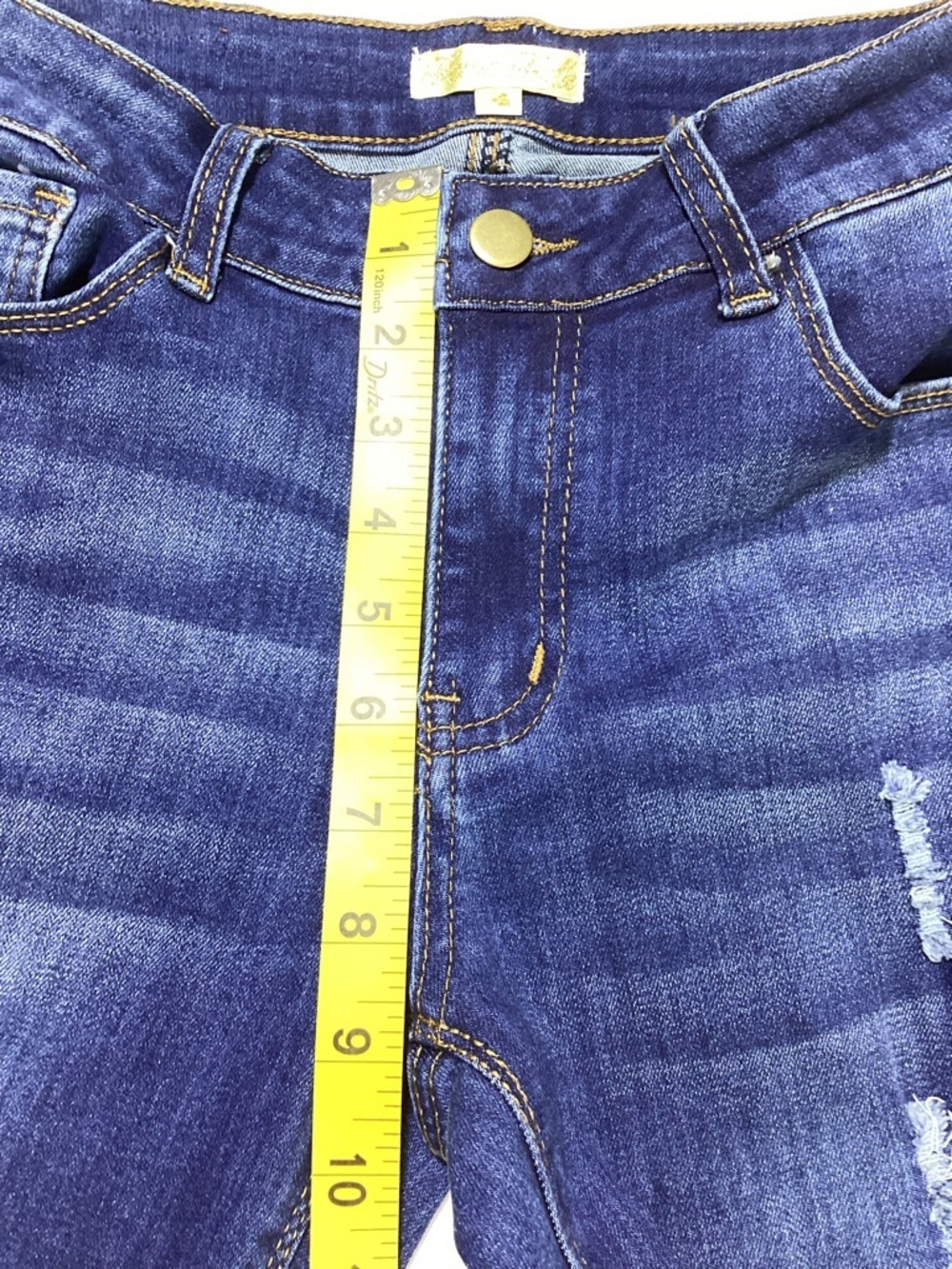 Women’s Dark Blue High Waist Distressed Flare Jeans - Picture 9 of 11
